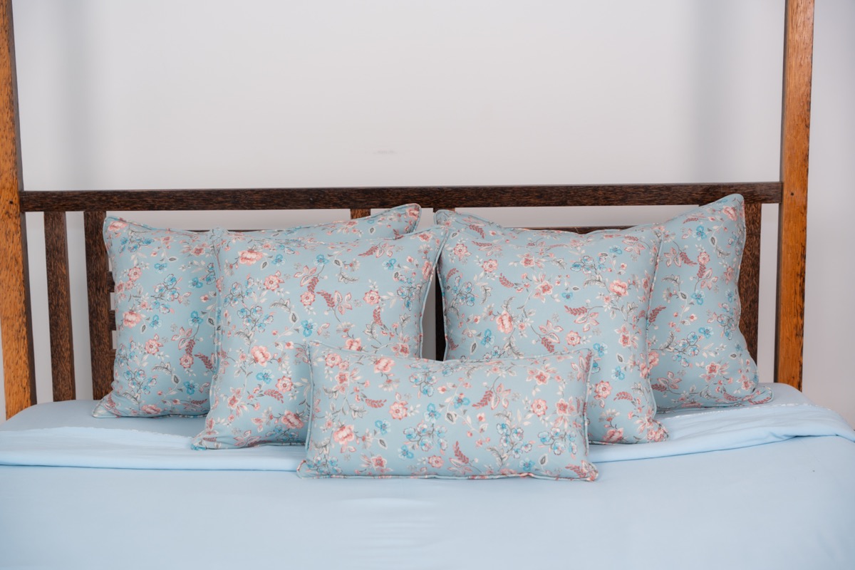 Blue floral bed pillows