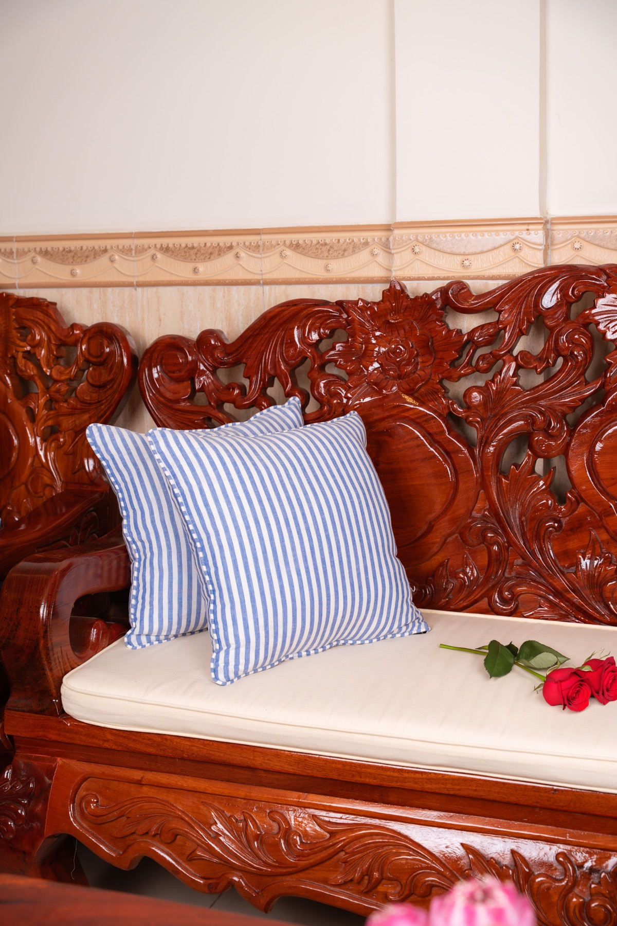 Blue striped cushions
